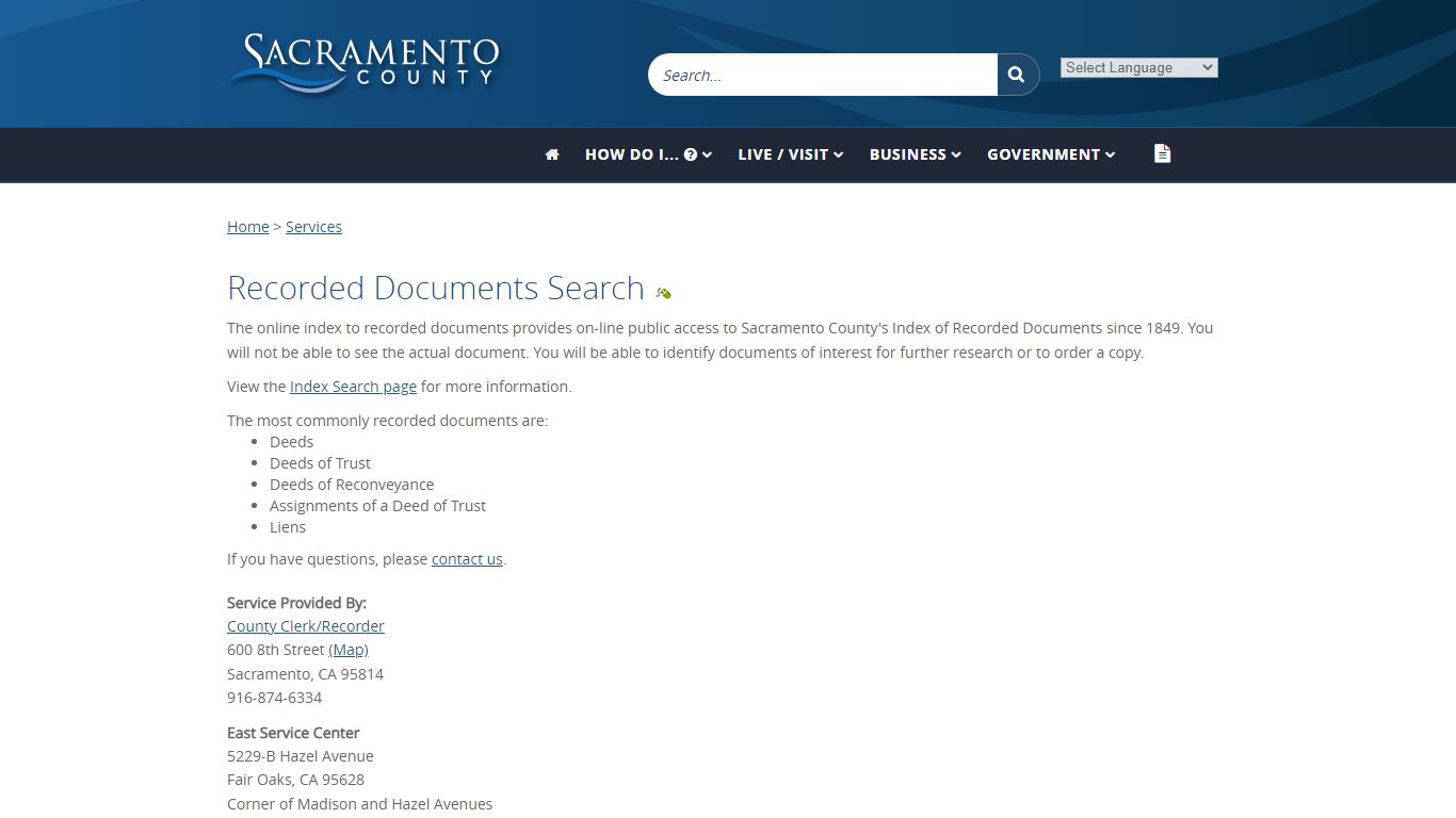 Recorded Documents Search - Sacramento County, California